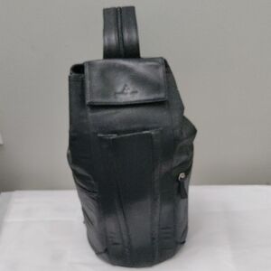Deborah Lewis Black Leather/Italian Linen Duffel Bag Backpack